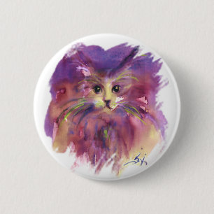 LILA KÄTZCHEN ,KATZENPORTRAIT,Weiß Button