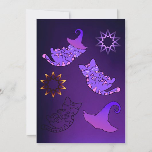 Lila Kätzchen mit Hexenhüten und Sternen Karte (Vorderseite)