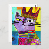 Lila Katze in einer Crown Mixed Media Collage Postkarte (Vorne/Hinten)