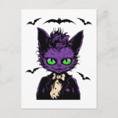 Lila Katze mit Fledermäusen Postkarte (Vorderseite)