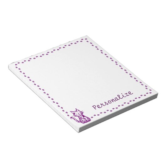 Lila Katze mit Paw-Grenze Notizblock (angewinkelt)