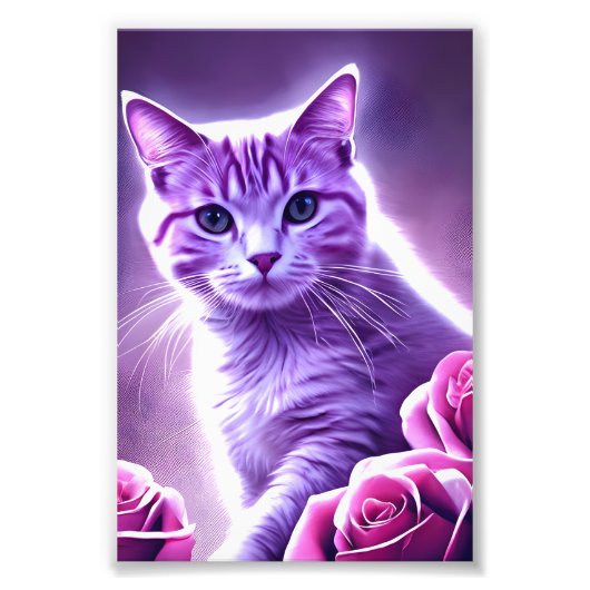 Lila Katze namens Lavendel mit Rose Fotodruck (Vorne)