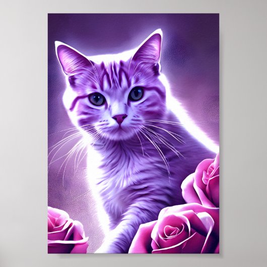 Lila Katze namens Lavendel mit Rose Poster (Vorne)