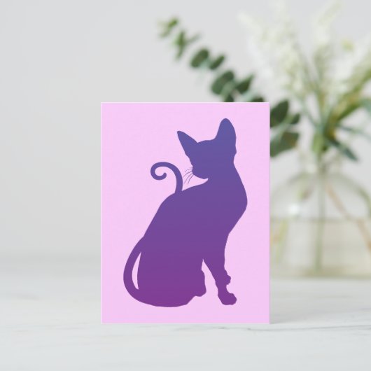 Lila Katze Postkarte (Stehend Vorderseite)