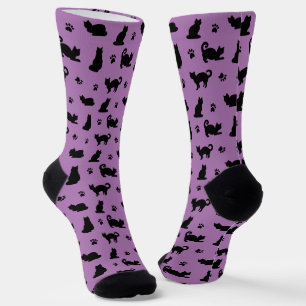 Lila Katzen und Pfotenabdrücke Muster Socken