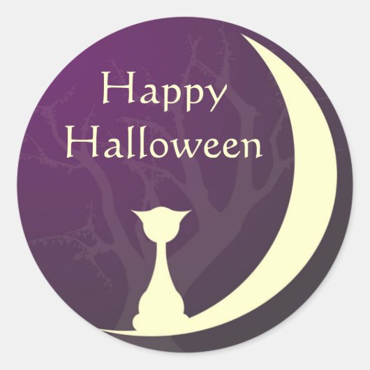 Lila Katzenmond, Halloween-Label Runder Aufkleber (Vorderseite)