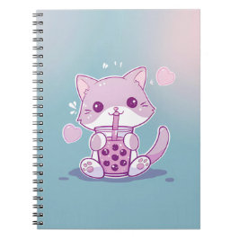 Lila Kawaii Katze trinken Boba Tee Note Book Notizblock
