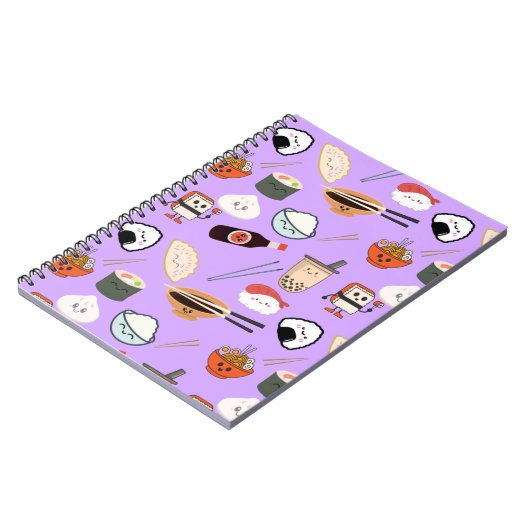 Lila Kawaii Ramen und Sushi Friends Notebook Notizblock (Linke Seite)