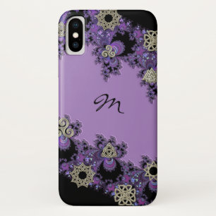 Lila keltischer Fraktal-Monogramm iPhone X Kasten Hülle
