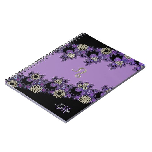 Lila keltisches Fraktal personalisiertes Notizblock (Linke Seite)