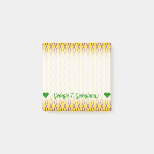 Lila Kette Ähnliches Muster auf einem gelben Post-it Klebezettel (Vorderseite)