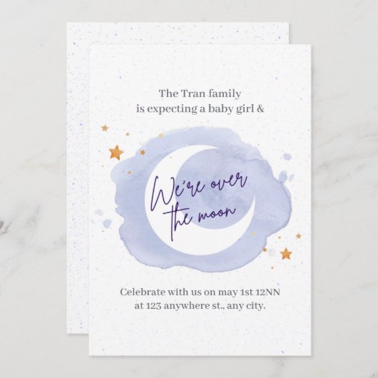 Lila Kinderdusche im Wasserfarben Einladung (Vorne/Hinten)