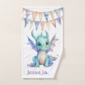 Lila Kindergeburtstag für den grünen Drachen Badhandtuch Set (Handtuch)