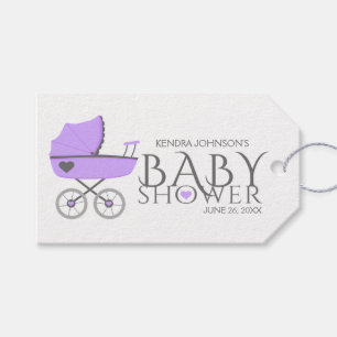 Lila Kinderwagen-Mädchen-Baby-Dusche Geschenkanhänger