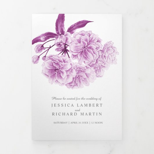 Lila Kirschblüte Aquarell Tri-Falten Programm (Cover)