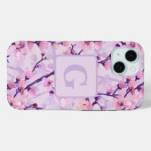 Lila Kirschblüten personalisierte Monogramm Case-Mate iPhone Hülle (Rückseite (Horizontal))