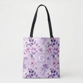 Lila Kirschblüten personalisierte Monogramm Tasche