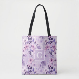 Lila Kirschblüten personalisierte Monogramm Tasche