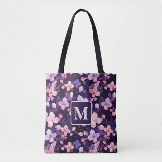 Lila Kirschblüten personalisierte Monogramm Tasche (Vorderseite)