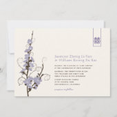 Lila Kirschblüten Sakura Wirbel Asiatische Hochzei Einladung (Vorderseite)