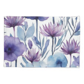 Lila Kissen und blaue Blumen Wasserfarbe Kissenbezug (Rückseite)