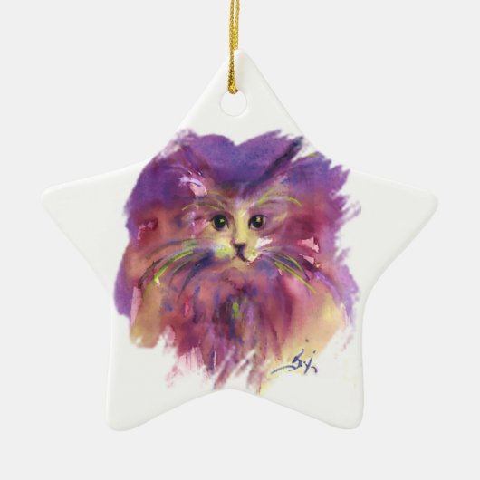 LILA KITTEN, KITTKATENPORTRAIT, Amethyst Gem Keramik Ornament (Vorne)