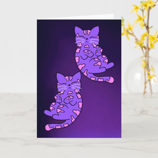 Lila Kitten Twins 2 Karte (Gelbe Blume)