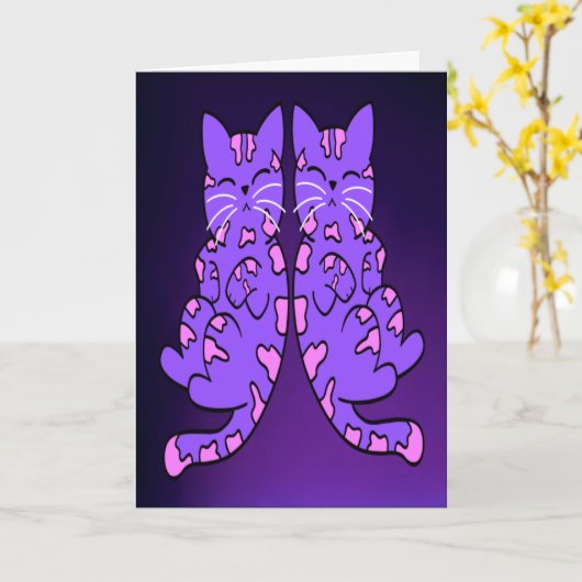 Lila Kitten Twins Karte (Gelbe Blume)