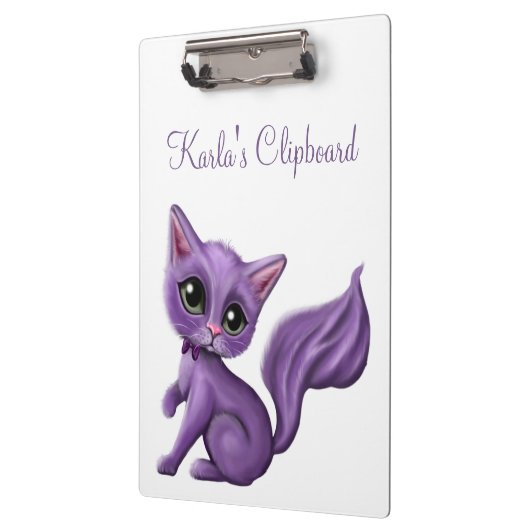 Lila Kitty personalisiert Klemmbrett (Links)