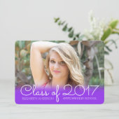 Lila Klasse des horizontalen Fotos Abschluss 2017 Einladung (Stehend Vorderseite)