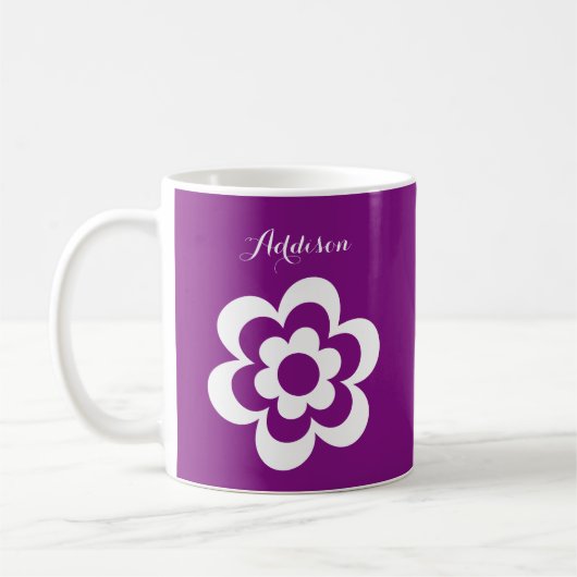 Lila, klassische Tasse mit weißer Blume (Links)