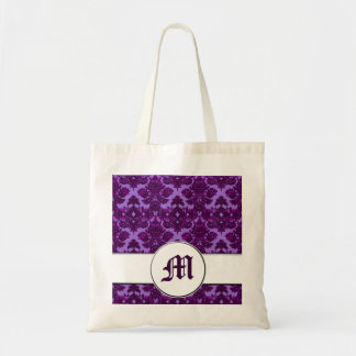 Lila klassischer Damast (Monogramm) Tragetasche