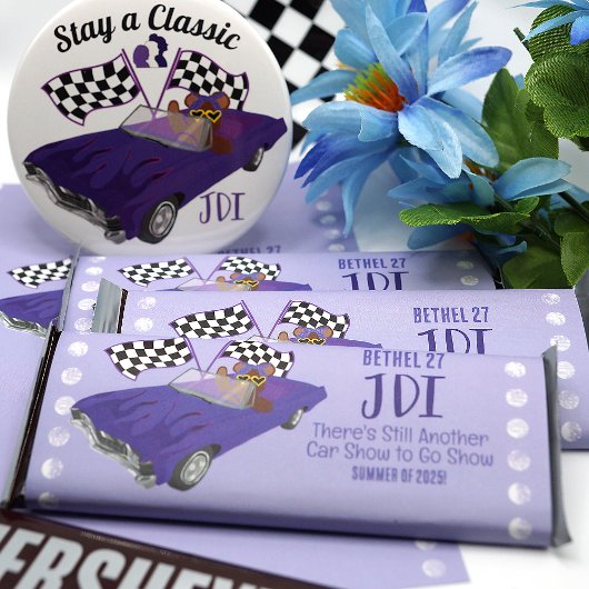 Lila klassisches Auto, Teddy Bear Candy Bar Wrappe Flyer