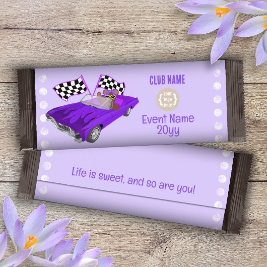 Lila klassisches Auto, Teddy Bear Candy Bar Wrappe Flyer