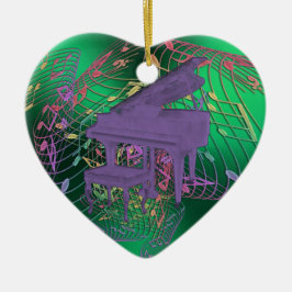 Lila Klavier-Musiknoten-Herz-Weihnachtsverzierung Keramik Ornament