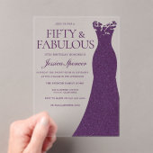 Lila Kleid 50 & Fabulous 50. Geburtstag Acryleinladungen (Insitu (Handheld))