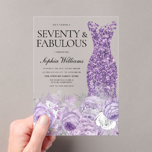 Lila Kleid 70. Geburtstag Acryleinladungen (Insitu (Handheld))