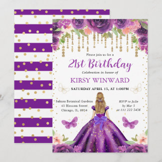 Lila Kleid Blonde Haaresse Geburtstag Einladung