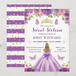 Lila Kleid Blonde Prinzessin Sweet 16 Einladung