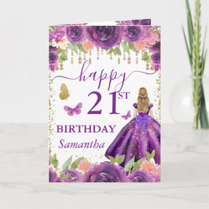 Lila Kleid Blondhaarige Prinzessin Geburtstag Karte