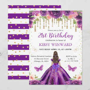 Lila Kleid Braunhaarige Prinzessin Geburtstag Einladung