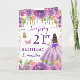 Lila Kleid Brünette Prinzessin Geburtstag Karte