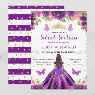 Lila Kleid Brünette Prinzessin Sweet 16 Einladung