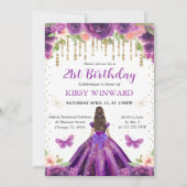 Lila Kleid Brünetten Haartracht Prinzessin Geburts Einladung (Vorderseite)