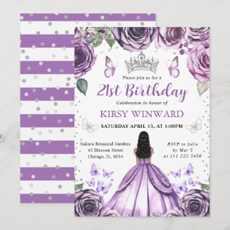 Lila Kleid Dark Skin Princess Geburtstag Einladung