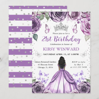 Lila Kleid Dark Skin Princess Geburtstag Einladung