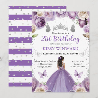 Lila Kleid Dark Skin Princess Geburtstag Einladung