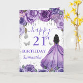 Lila Kleid Dark Skin Princess Geburtstag Karte (Gelbe Blume)