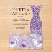 Lila Kleid Dreißig & Fabulous 30. Geburtstag Acryleinladungen (Vorderseite)