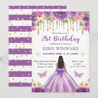 Lila Kleid Dunkle Hautprinzessin Geburtstag Einladung